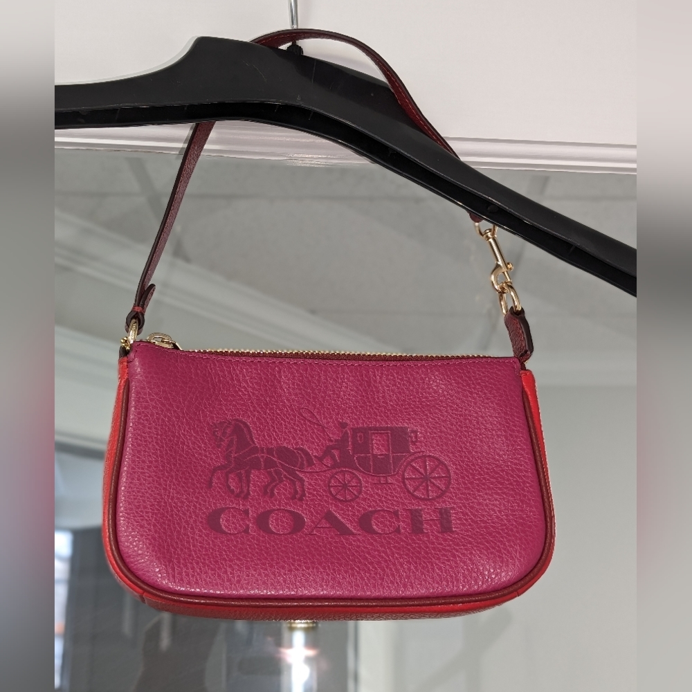 Coach 2-color wristlet, red/hot pink